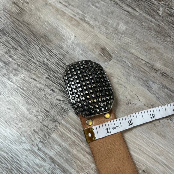 Brave Leather Studded Buckle Belt Tan Distressed Leather 42” Western Made Canada - Picture 7 of 8